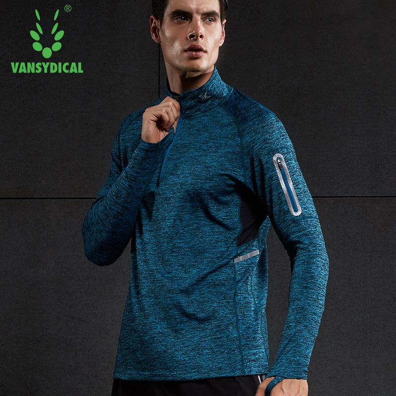 Running Shirt Men Zipper Pullover Madarin Collar Long Sleeve with Pocket Sports Active Wear for Gym Clothing Workout Shirt Male Enfom Clothing