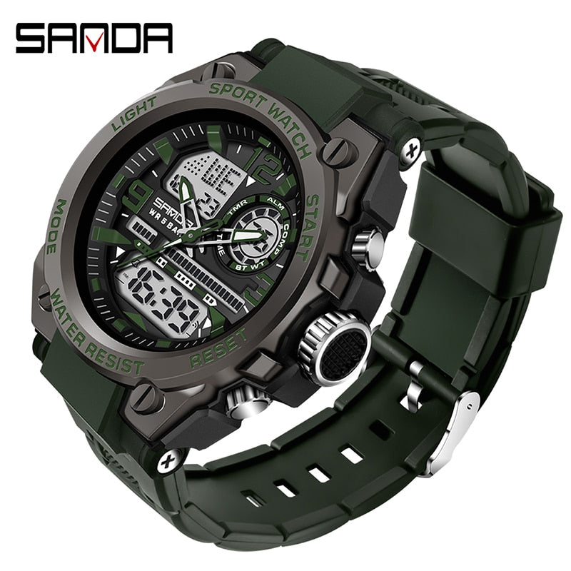 SANDA Brand Men&#39;s Watch Military Outdoor Sports Waterproof Watches Dual Display Quartz LED Digital Clock Relogio Masculino Enfom Clothing