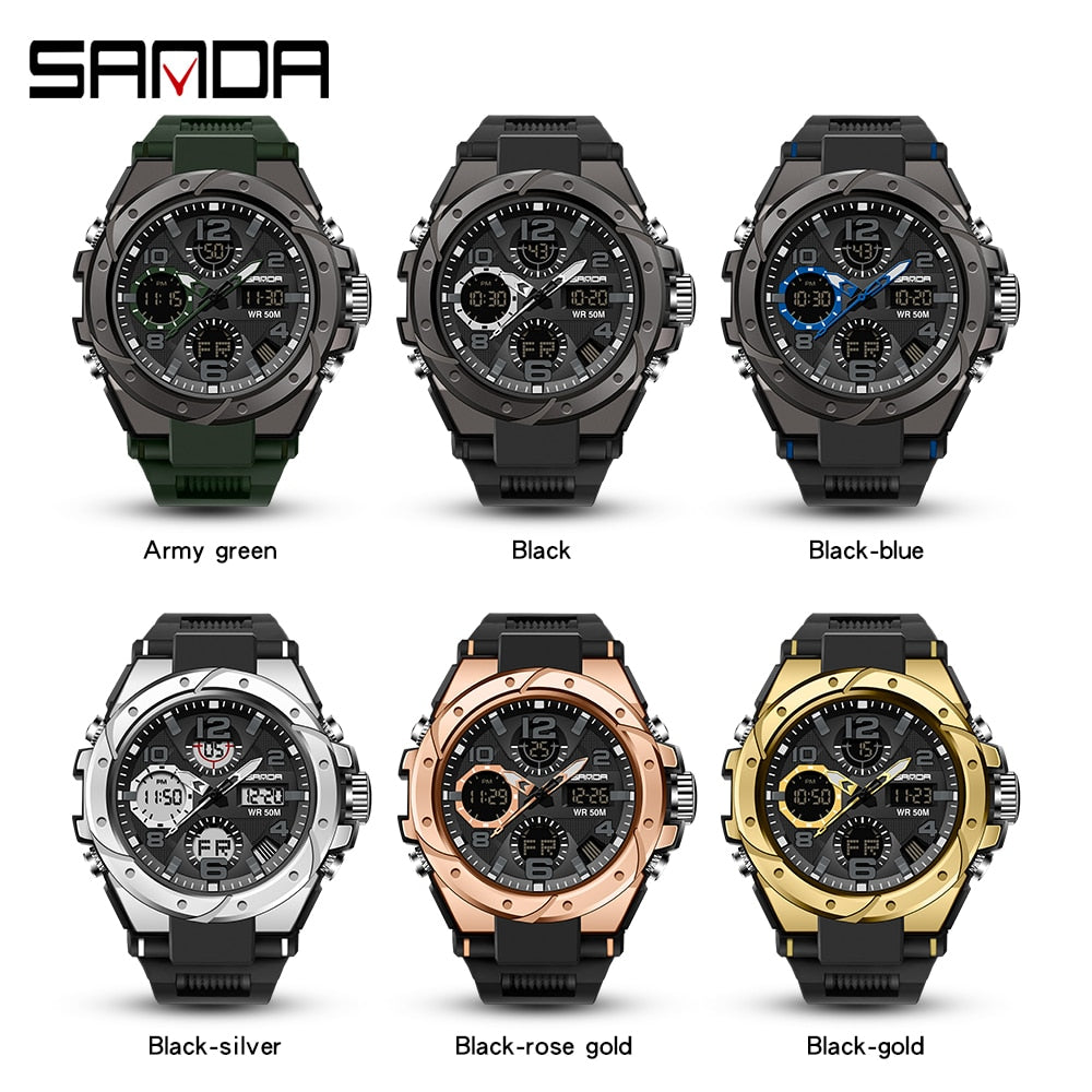 SANDA Brand Men&#39;s Watch Military Outdoor Sports Waterproof Watches Dual Display Quartz LED Digital Clock Relogio Masculino Enfom Clothing