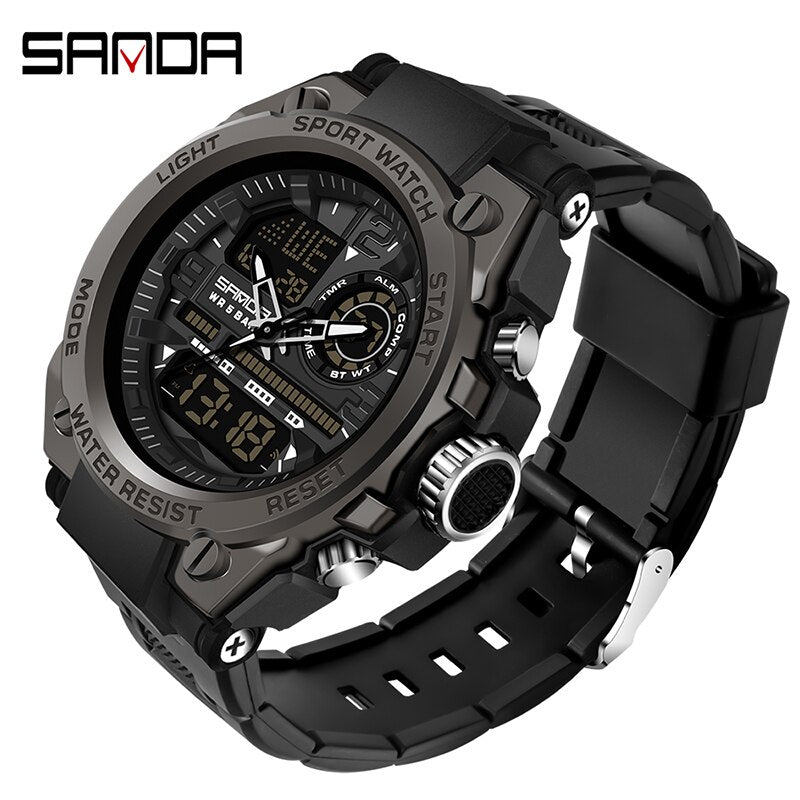 SANDA Brand Men&#39;s Watch Military Outdoor Sports Waterproof Watches Dual Display Quartz LED Digital Clock Relogio Masculino Enfom Clothing