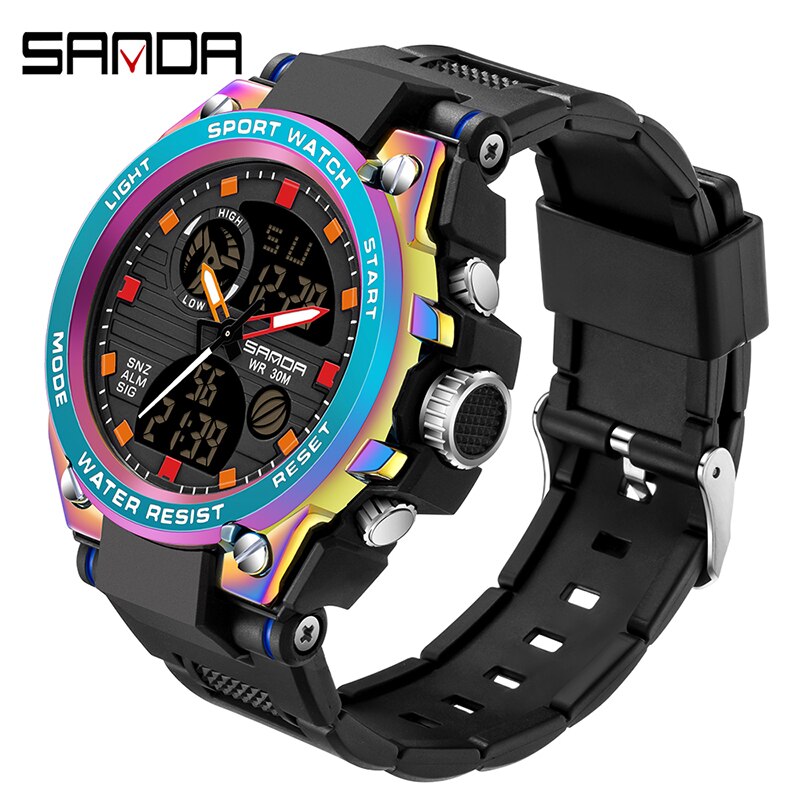 SANDA Brand Men&#39;s Watch Military Outdoor Sports Waterproof Watches Dual Display Quartz LED Digital Clock Relogio Masculino Enfom Clothing