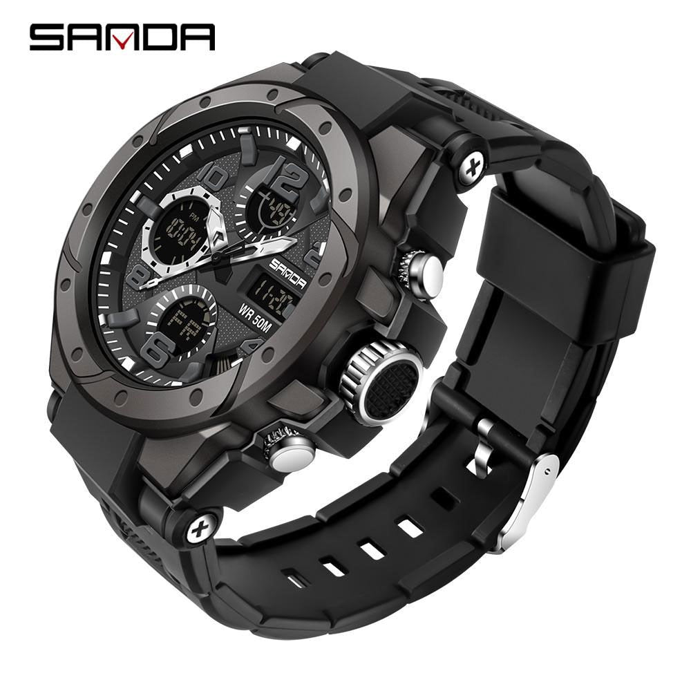 SANDA Brand Men&#39;s Watch Military Outdoor Sports Waterproof Watches Dual Display Quartz LED Digital Clock Relogio Masculino Enfom Clothing