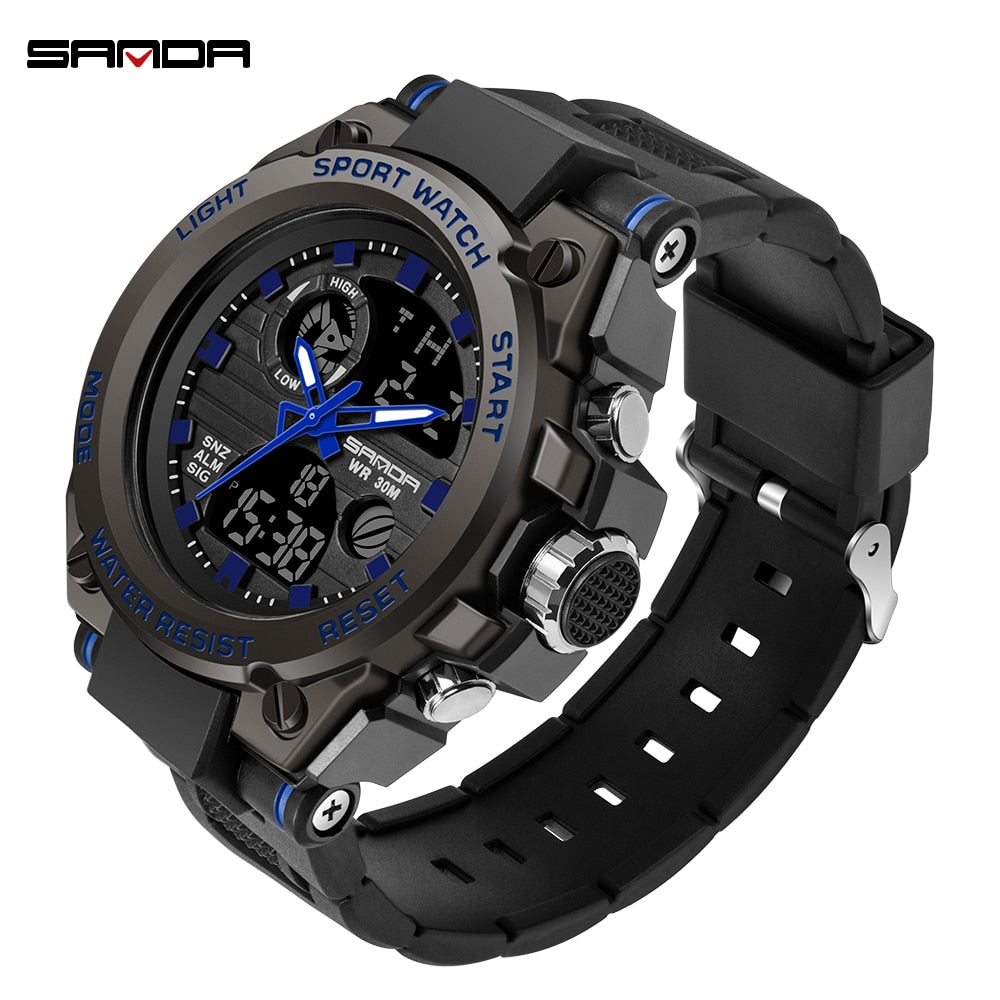 SANDA Brand Men&#39;s Watch Military Outdoor Sports Waterproof Watches Dual Display Quartz LED Digital Clock Relogio Masculino Enfom Clothing