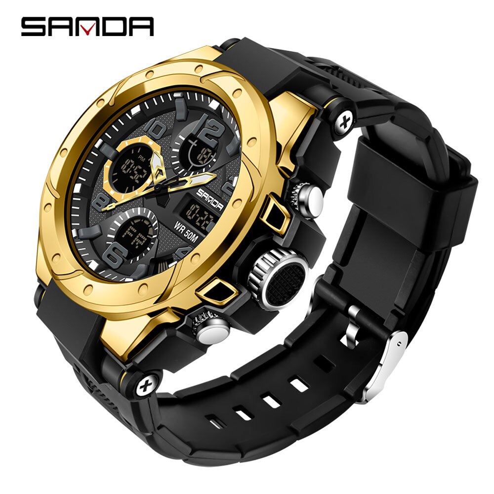 SANDA Brand Men&#39;s Watch Military Outdoor Sports Waterproof Watches Dual Display Quartz LED Digital Clock Relogio Masculino Enfom Clothing