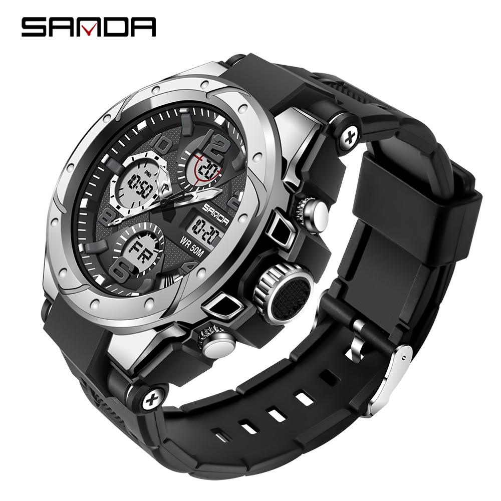 SANDA Brand Men&#39;s Watch Military Outdoor Sports Waterproof Watches Dual Display Quartz LED Digital Clock Relogio Masculino Enfom Clothing