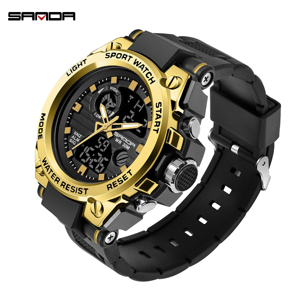 SANDA Brand Men&#39;s Watch Military Outdoor Sports Waterproof Watches Dual Display Quartz LED Digital Clock Relogio Masculino Enfom Clothing