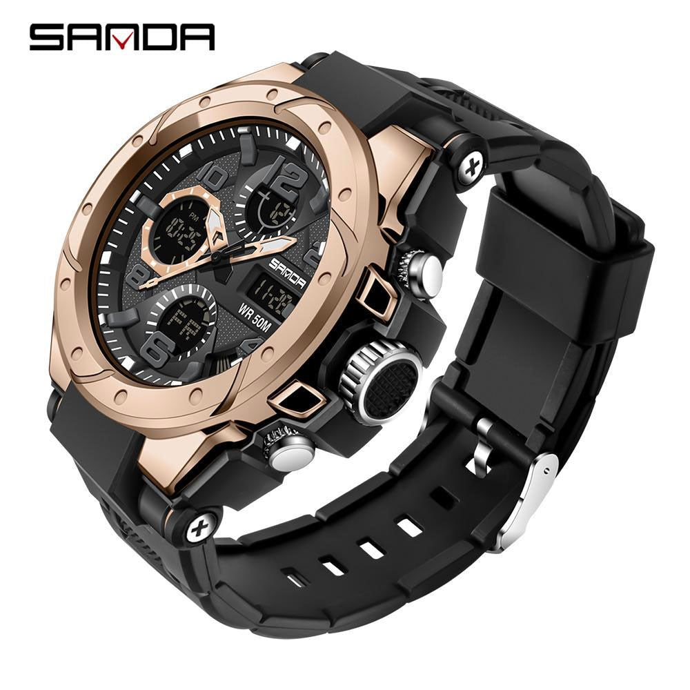 SANDA Brand Men&#39;s Watch Military Outdoor Sports Waterproof Watches Dual Display Quartz LED Digital Clock Relogio Masculino Enfom Clothing