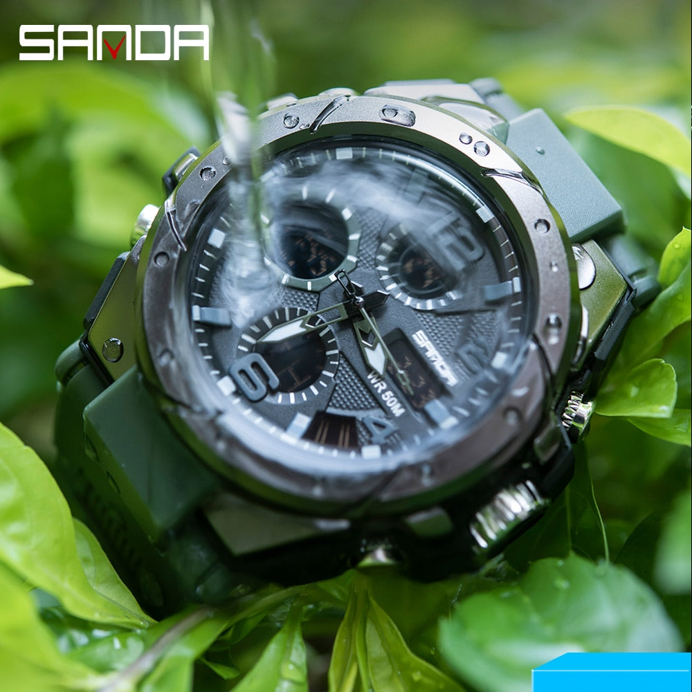 SANDA Brand Men&#39;s Watch Military Outdoor Sports Waterproof Watches Dual Display Quartz LED Digital Clock Relogio Masculino Enfom Clothing