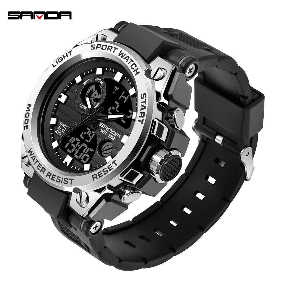 SANDA Brand Men&#39;s Watch Military Outdoor Sports Waterproof Watches Dual Display Quartz LED Digital Clock Relogio Masculino Enfom Clothing