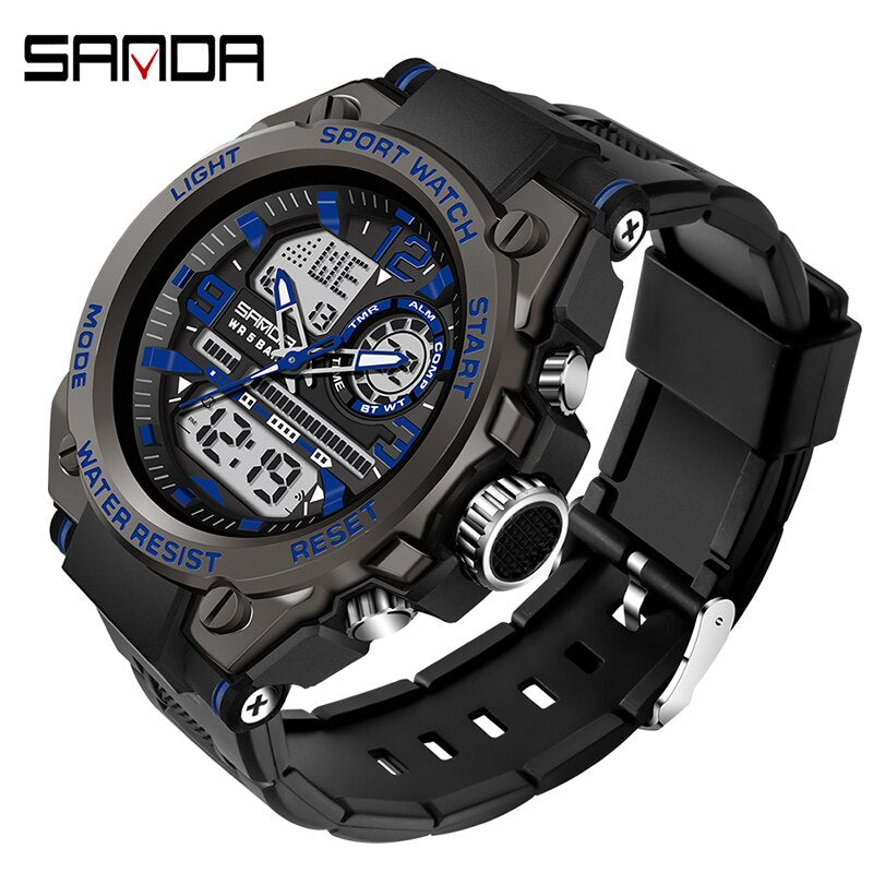 SANDA Brand Men&#39;s Watch Military Outdoor Sports Waterproof Watches Dual Display Quartz LED Digital Clock Relogio Masculino Enfom Clothing