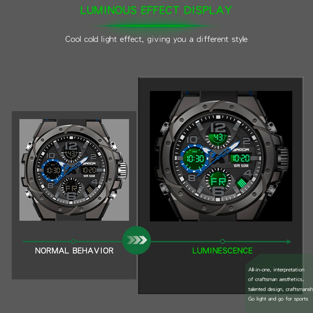 SANDA Brand Men&#39;s Watch Military Outdoor Sports Waterproof Watches Dual Display Quartz LED Digital Clock Relogio Masculino Enfom Clothing