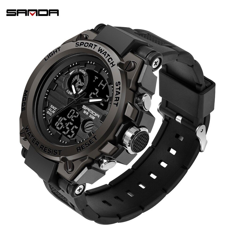 SANDA Brand Men&#39;s Watch Military Outdoor Sports Waterproof Watches Dual Display Quartz LED Digital Clock Relogio Masculino Enfom Clothing