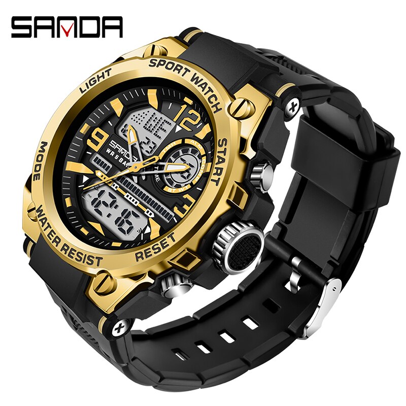 SANDA Brand Men&#39;s Watch Military Outdoor Sports Waterproof Watches Dual Display Quartz LED Digital Clock Relogio Masculino Enfom Clothing