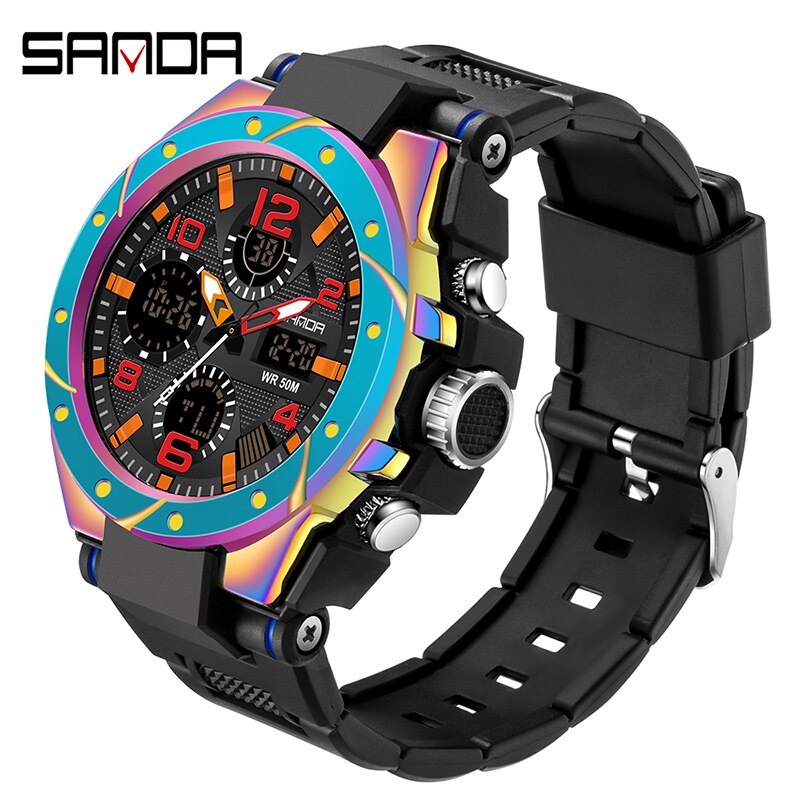 SANDA Brand Men&#39;s Watch Military Outdoor Sports Waterproof Watches Dual Display Quartz LED Digital Clock Relogio Masculino Enfom Clothing