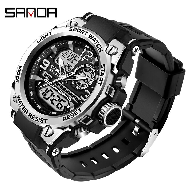 SANDA Brand Men&#39;s Watch Military Outdoor Sports Waterproof Watches Dual Display Quartz LED Digital Clock Relogio Masculino Enfom Clothing