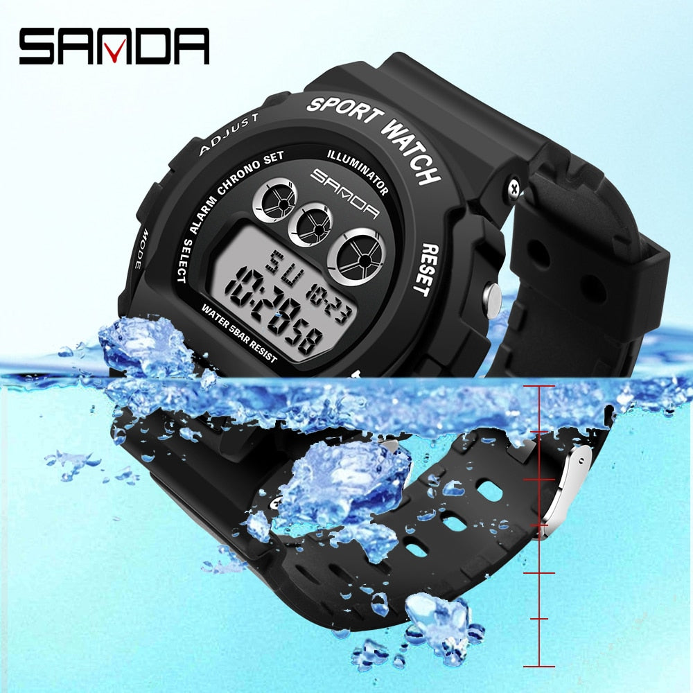 SANDA Fashion Simple Sport watch Men Military Watches Alarm Clock Ms Resistant Waterproof Digital Watch reloj hombre Enfom Clothing