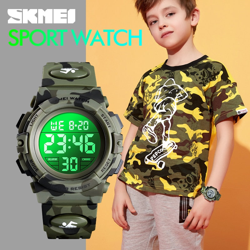 SKMEI Military Kids Sport Watches 50M Waterproof Electronic Wristwatch Stop Watch Clock Children Digital Watch For Boys Girls Enfom Clothing