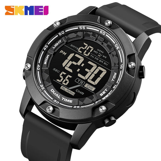 SKMEI Strong Waterproof 50M Sport Digital Army Mens Watch Silicone Strap Stopwatch LED Electronic Wrist Watch Male Black Enfom Clothing