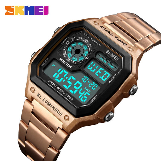 SKMEI Top Luxury Fashion Sport Watch Men 5Bar Waterproof Watches Stainless Steel Strap Digital Watch reloj hombre 1335 Enfom Clothing