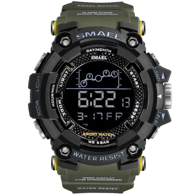 SMAEL Mens Watch Military Waterproof Sport WristWatch Digital Stopwatches for Men 1802 Military Electronic Watches Male Clock Enfom Clothing