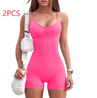 Spaghetti Strap Shorts Jumpsuit Sports Yoga Workout Tight Romper Women Fashion Fitness Sportwear Enfom Clothing