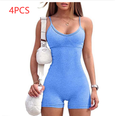 Spaghetti Strap Shorts Jumpsuit Sports Yoga Workout Tight Romper Women Fashion Fitness Sportwear Enfom Clothing