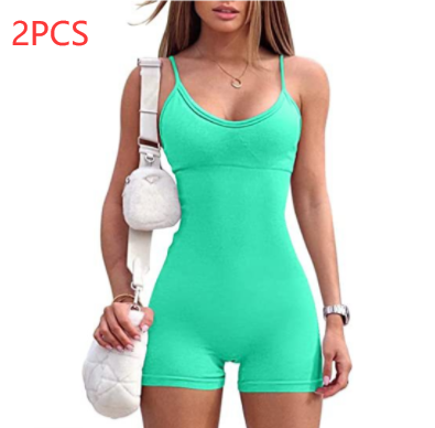 Spaghetti Strap Shorts Jumpsuit Sports Yoga Workout Tight Romper Women Fashion Fitness Sportwear Enfom Clothing