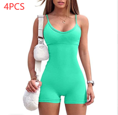 Spaghetti Strap Shorts Jumpsuit Sports Yoga Workout Tight Romper Women Fashion Fitness Sportwear Enfom Clothing