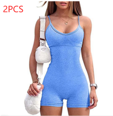 Spaghetti Strap Shorts Jumpsuit Sports Yoga Workout Tight Romper Women Fashion Fitness Sportwear Enfom Clothing