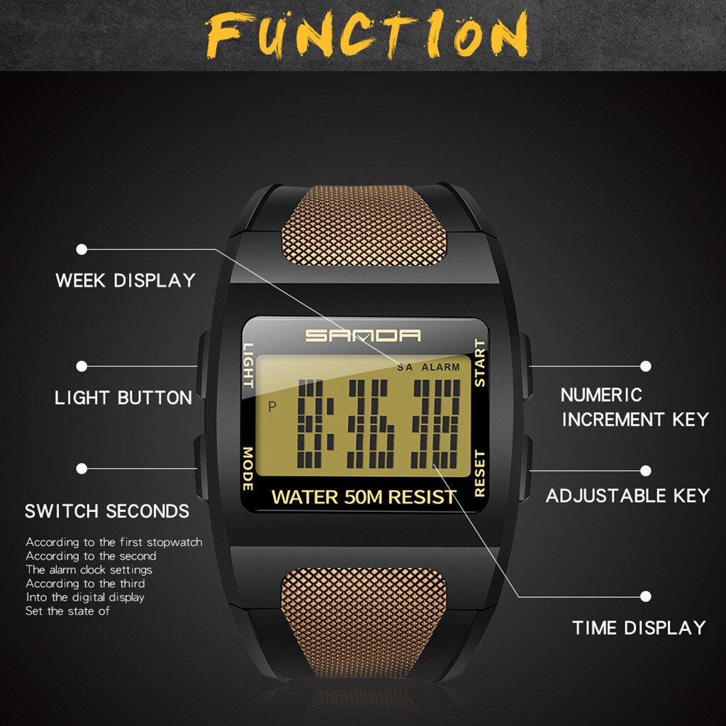 Sport Mens Digital Watches Fashion LED Men Watch 5Bar Waterproof Wristwatch Male Electronic Military Clock Relogio Masculino Enfom Clothing