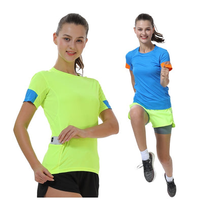 Sport Running T Shirt Women Quick Dry Marathon Active Tshirt Outdoor Training Jogging Shirt Pachwork Women Fitness Short Sleeve Enfom Clothing