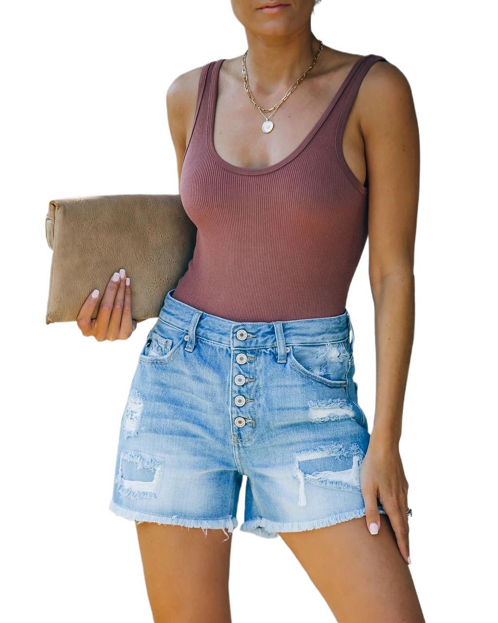 Summer Casual Denim Straight Leg Pants High Waist Denim Shorts Enfom Clothing