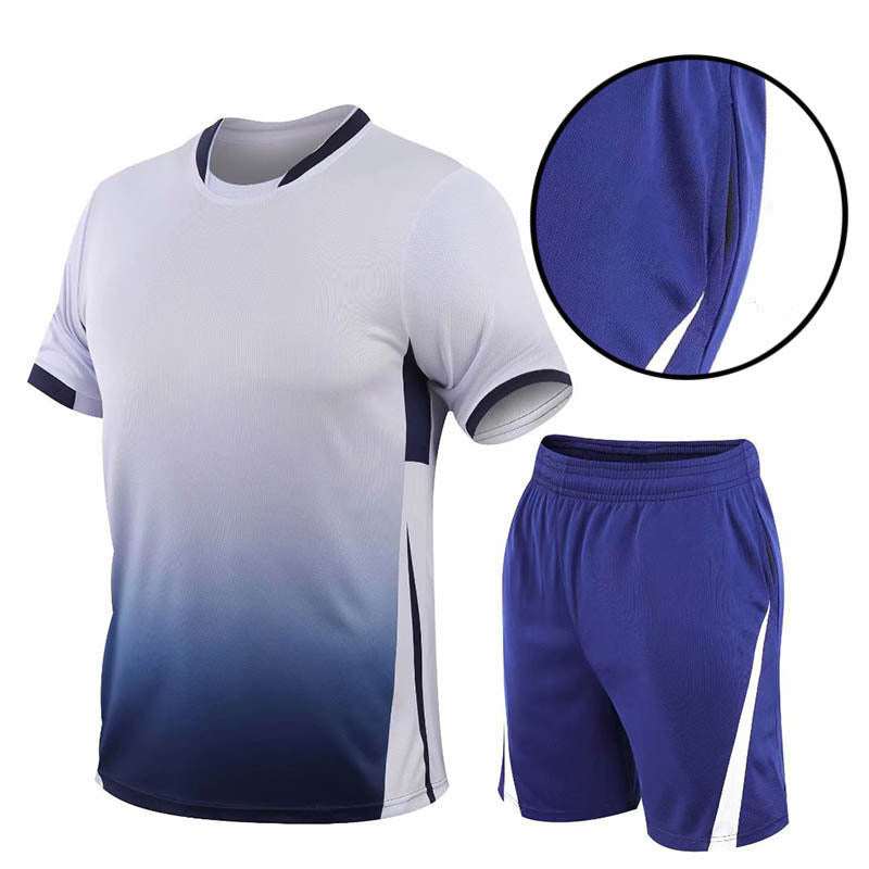 Summer Gradient Digital Printing Loose Short-sleeved T-shirt Two-piece Summer Plus Size Shorts Suit Men Enfom Clothing