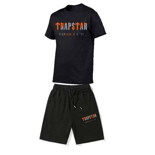 Summer Men's Sport Suit Running Workout T-shirt Suit Cotton Short-sleeved Shorts Printed 2-piece Set Enfom Clothing