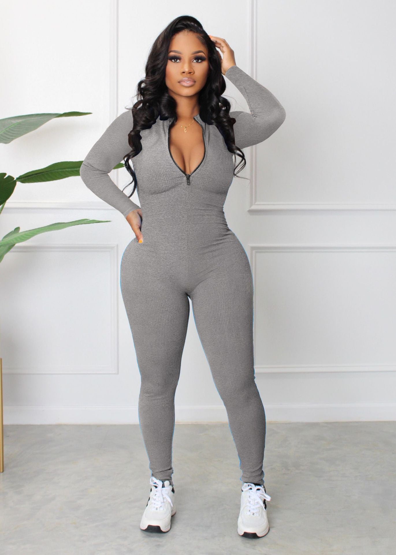 Sunken Stripe Zipper Sports Fashion Jumpsuit Enfom Clothing