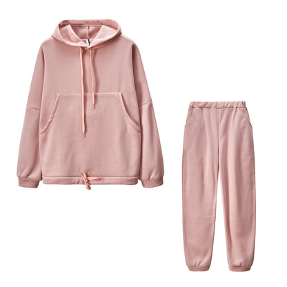 Two Piece Fall Winter Hooded And Fleece Sweater Pants Casual Ladies Sports Suit Enfom Clothing