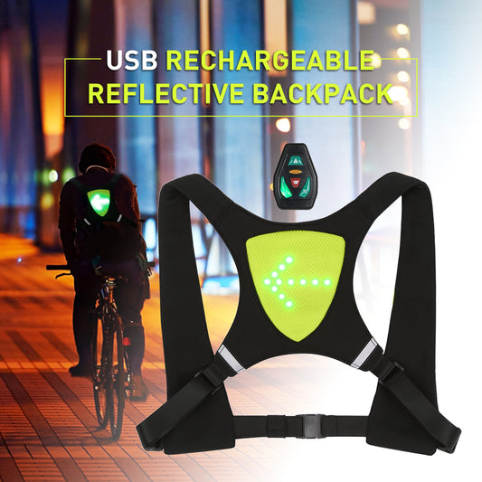 USB Rechargeable Reflective Vest Backpack with LED Turn Signal Light Remote Control Outdoor Sport Safety Bag Gear for Cycling Enfom Clothing