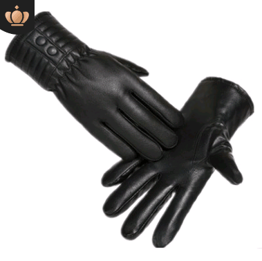 Winter plus velvet warm leather PU outdoor riding sports full touch screen three strips of leather gloves Enfom Clothing