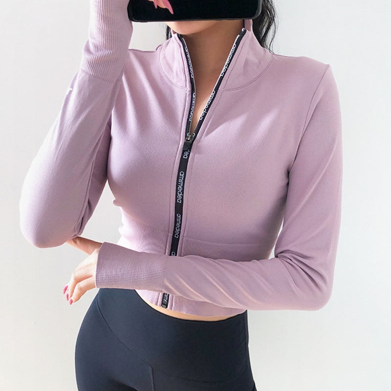 Woman Jerseys Sport shirt Women Jacket Long Sleeves Crop top Sports Fit Fitness Yoga Top Workout Jacket Female Gym Shirts Enfom Clothing