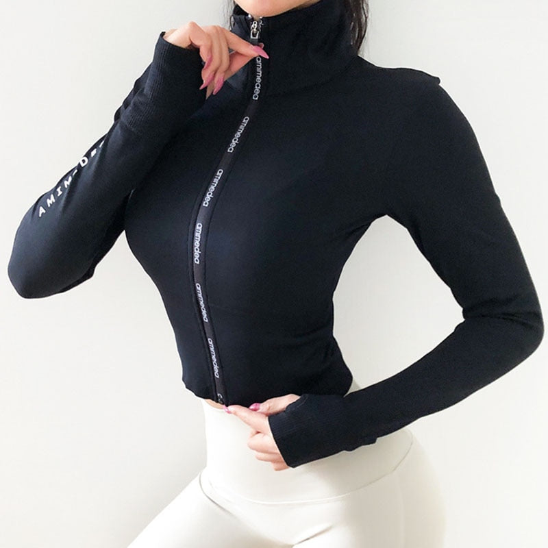 Woman Jerseys Sport shirt Women Jacket Long Sleeves Crop top Sports Fit Fitness Yoga Top Workout Jacket Female Gym Shirts Enfom Clothing