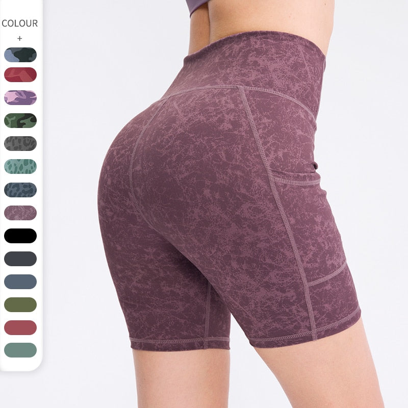 Women&#39;s Yoga Shorts with Pocket Running Tights Short High Waist Gym Compression Sport Shorts Yoga Legging Gym Workout Short Enfom Clothing