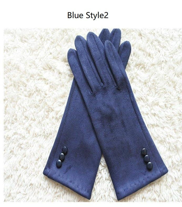 Women Gloves Winter Touch Screen 2021 New Long Style Suede Touch Screen Gloves Black Gray Composite Suede Fashion Enfom Clothing