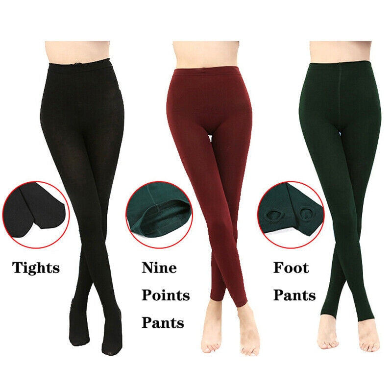 Women Ladies Winter Warm Leggings Fleece Lined Thick Thermal Full Foot Tight Pant Polar Pantyhose Velvet High Waist Wool Legging Enfom Clothing