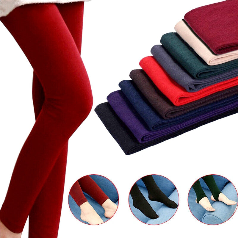 Women Ladies Winter Warm Leggings Fleece Lined Thick Thermal Full Foot Tight Pant Polar Pantyhose Velvet High Waist Wool Legging Enfom Clothing