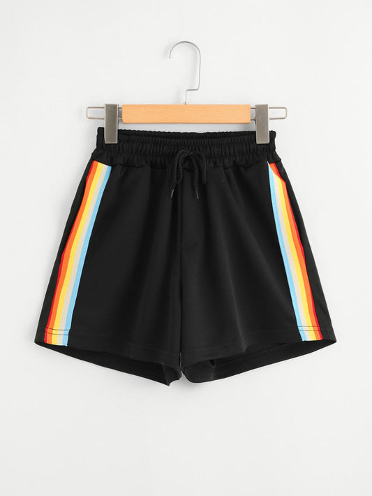 Women Rainbow Striped Elastic Shorts Enfom Clothing