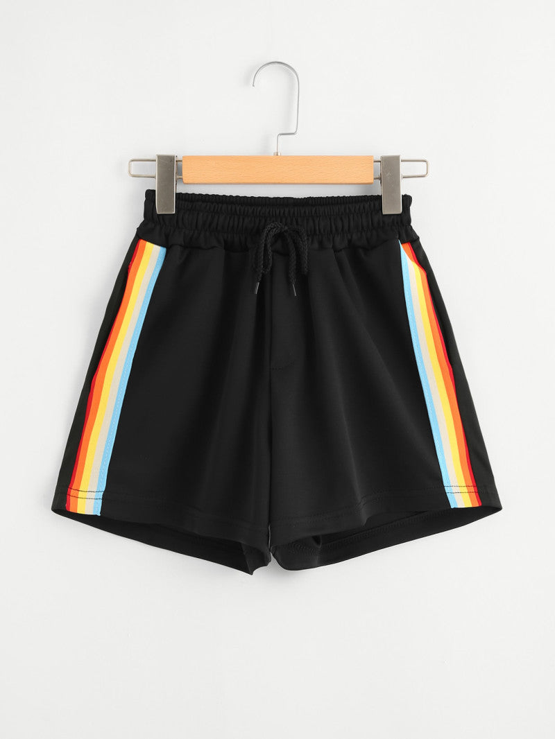 Women Rainbow Striped Elastic Shorts Enfom Clothing