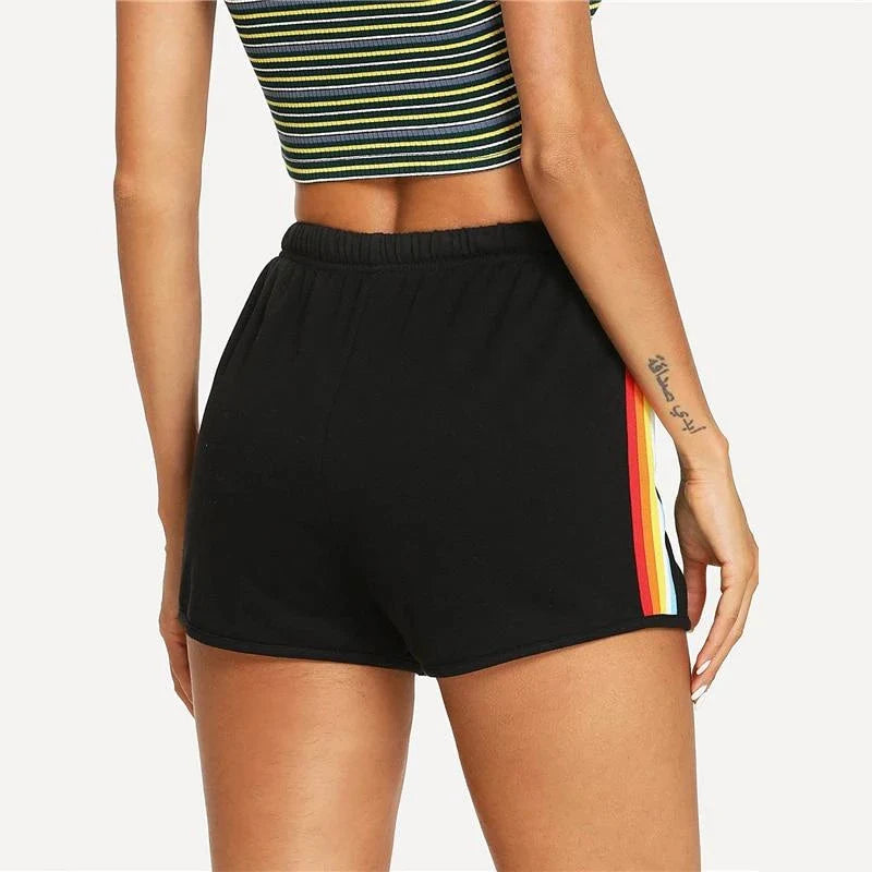 Women Rainbow Striped Elastic Shorts Enfom Clothing