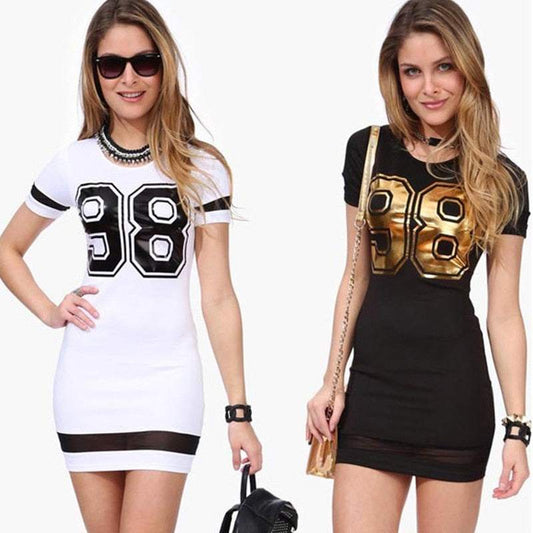 Women's sporty dress Short with half sleeves With number In two colors Black and white Enfom Clothing