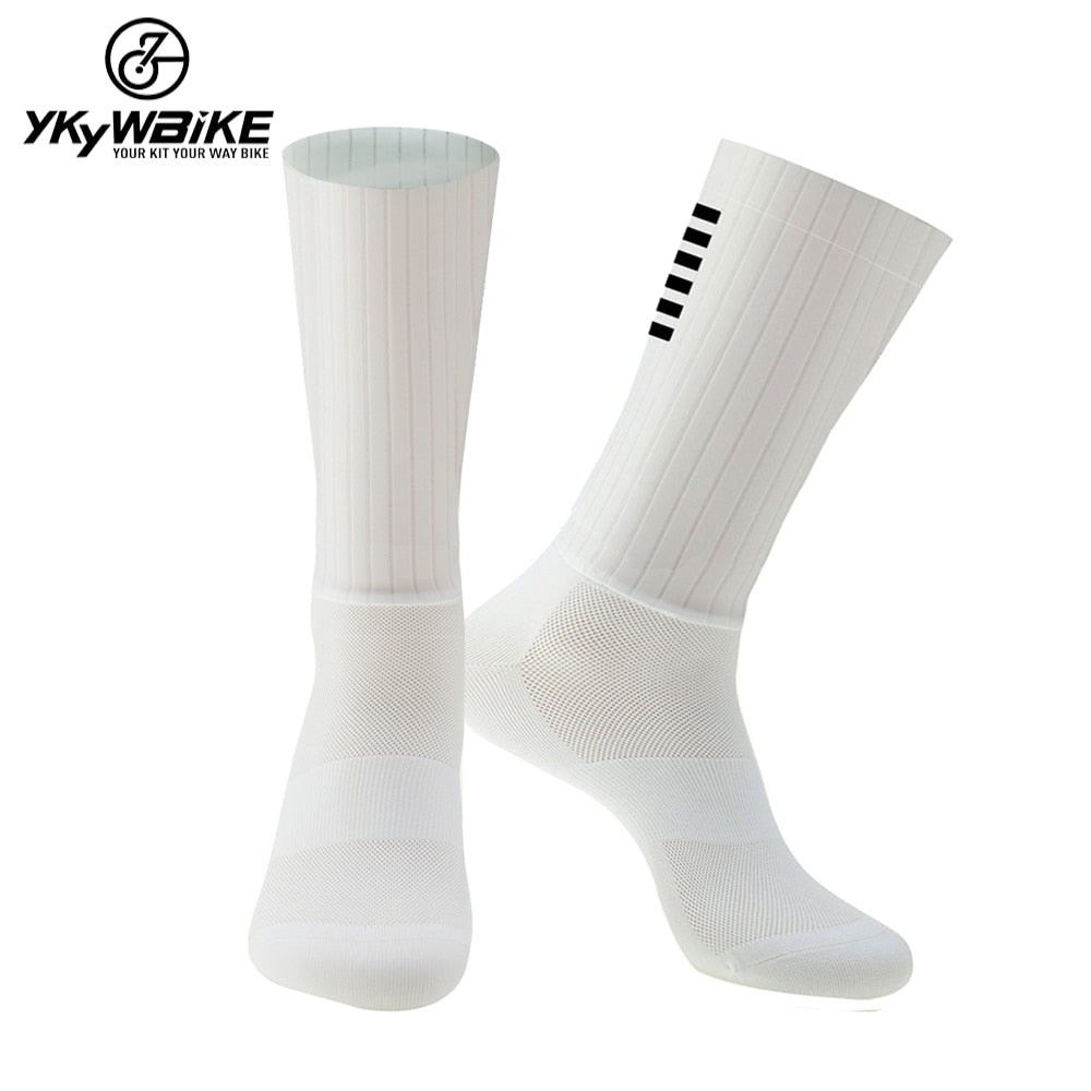 YKYWBIKE Anti Slip Silicone Aero Socks Whiteline Cycling Socks Men Bicycle Sport Running Bike Socks Enfom Clothing