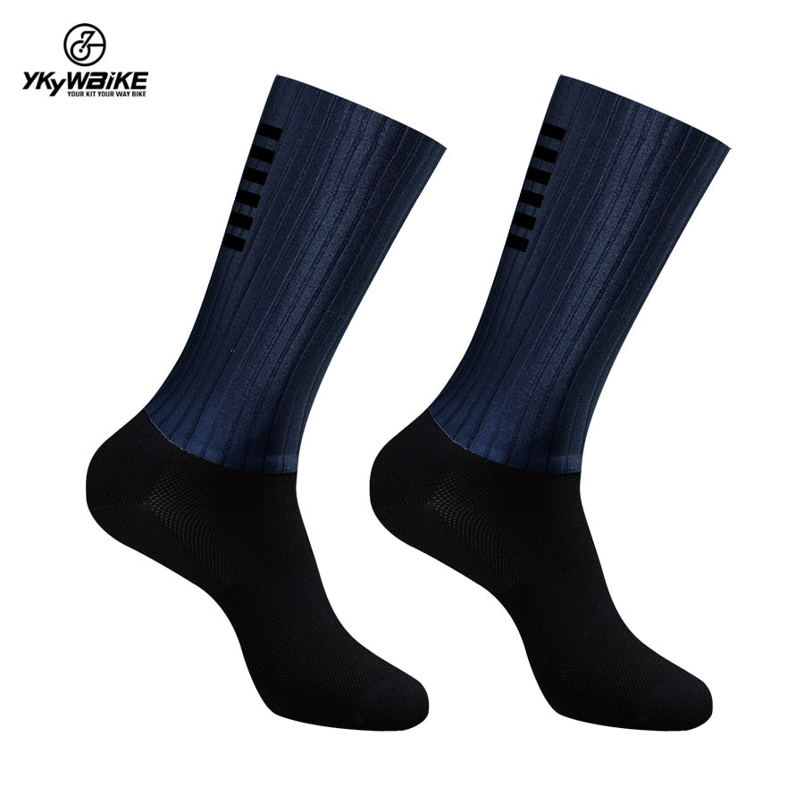 YKYWBIKE Anti Slip Silicone Aero Socks Whiteline Cycling Socks Men Bicycle Sport Running Bike Socks Enfom Clothing